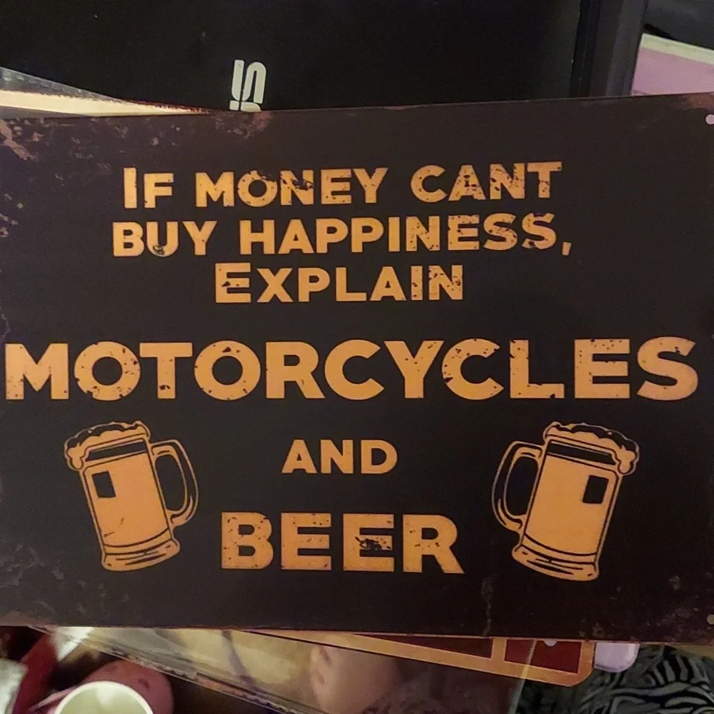 Metal Motorcycles & Beer Sign 8x12